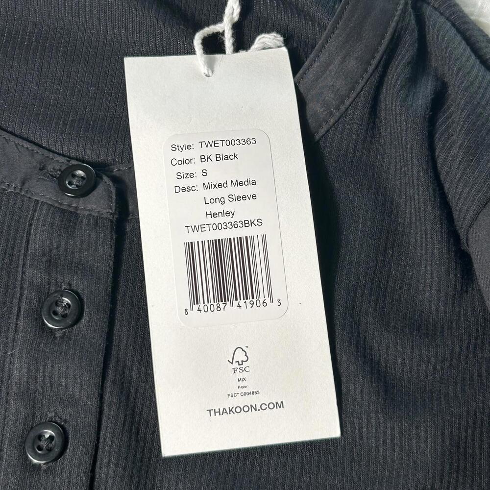 Thakoon Mixed Media Balloon Sleeve Henley Shirt Black Small NWT - Picture 5 of 5